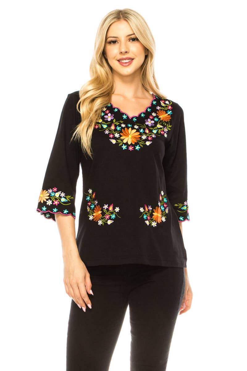 Unik - Vente Chemisier – femme - Adulte Traditionnel Brodé Manches 3/4 S-3XL18