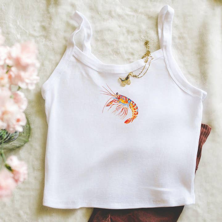 Mantisgarnaal Oceaan Grafisch Crop Tanktop Strand T-shirt voor wholesale door FizzCandy Designs