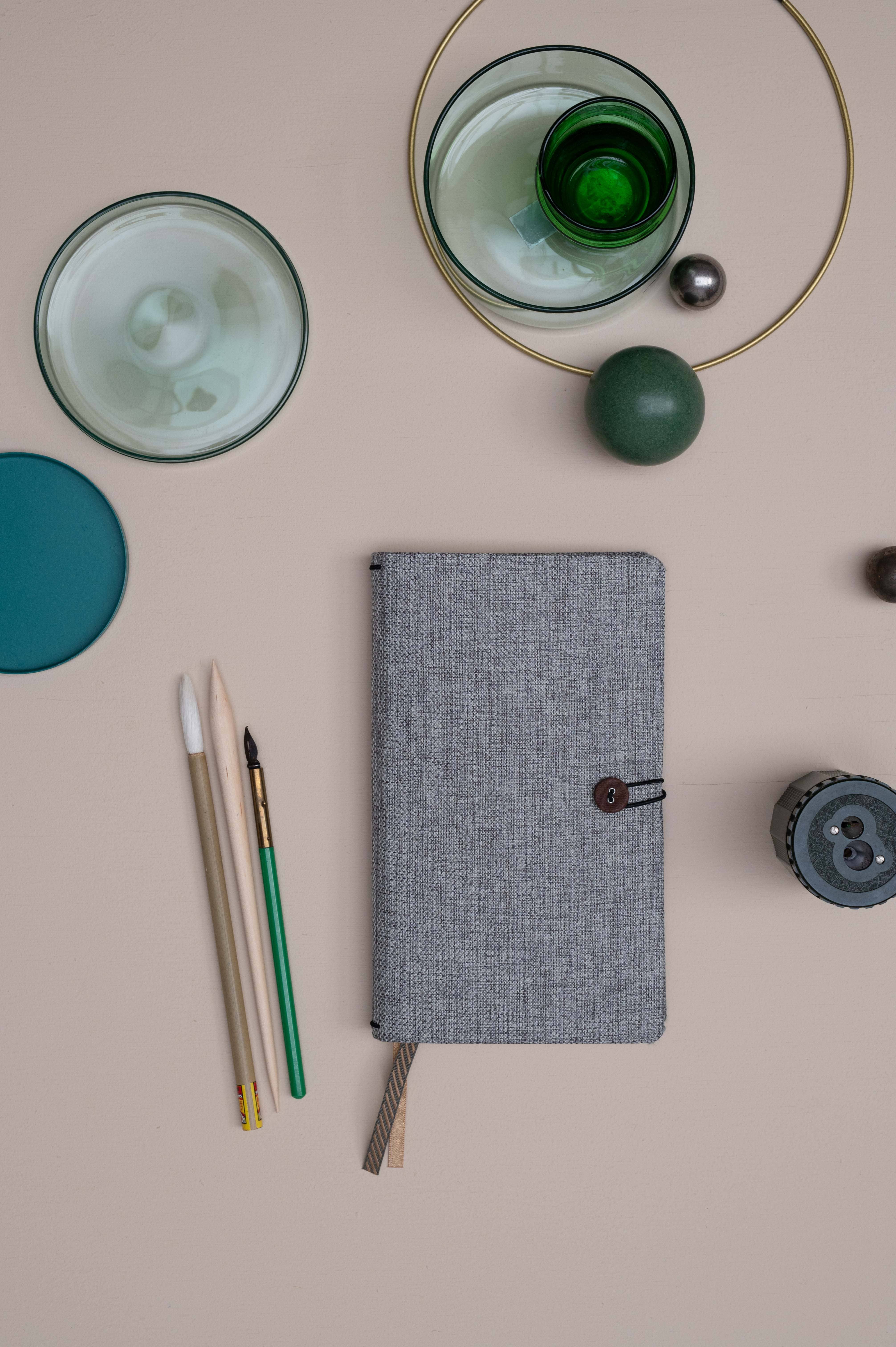Tinne Mia - Wholesale Notebook - Notebook with button - linen - Moss Agate - FSC Mix3