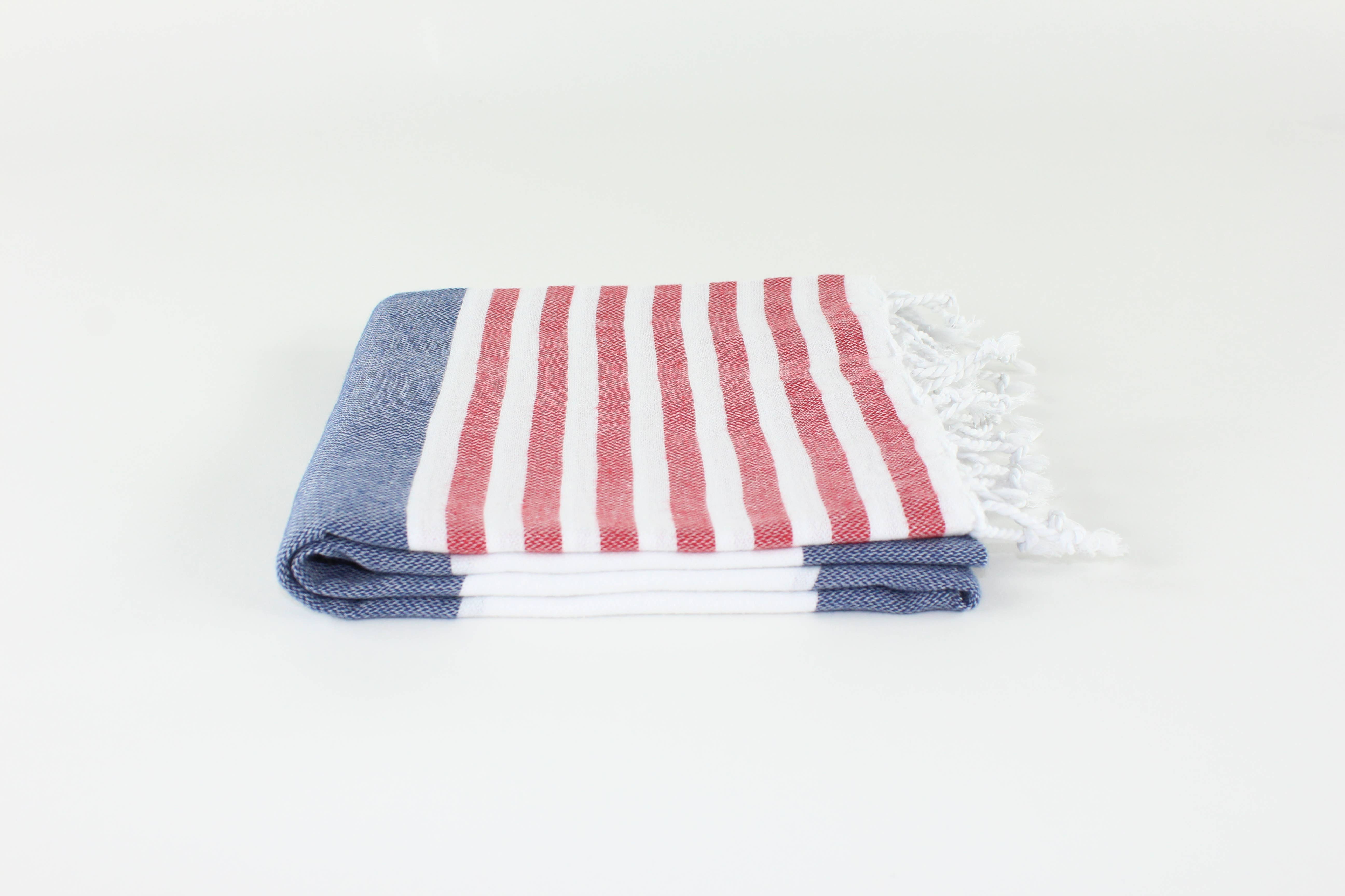 Red Navy White Premium Turkish Striped Peshtemal Fouta Towel for wholesale on Faire1