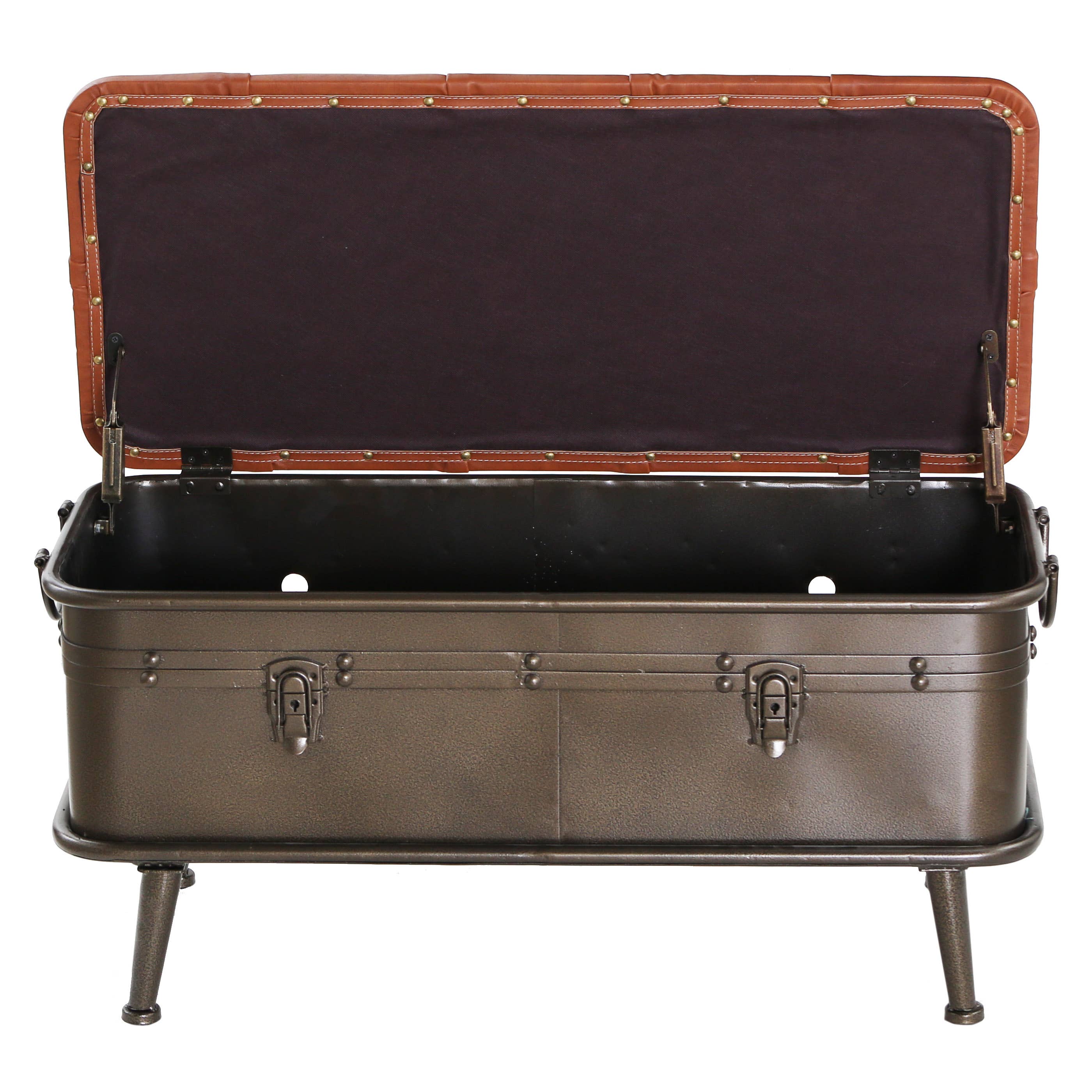 River of Goods - Wholesale Bench - 17"H Nellie Tan Tufted Faux Leather Storage Bench6