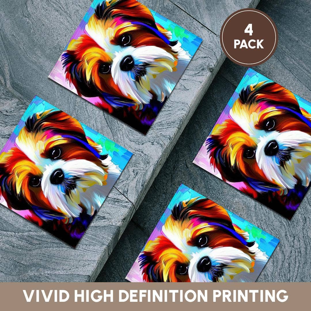 3dRose - Wholesale Coasters - 3dRose, Charming Shih Tzu dog portrait on blue and pink family friendly gift, Coaster5