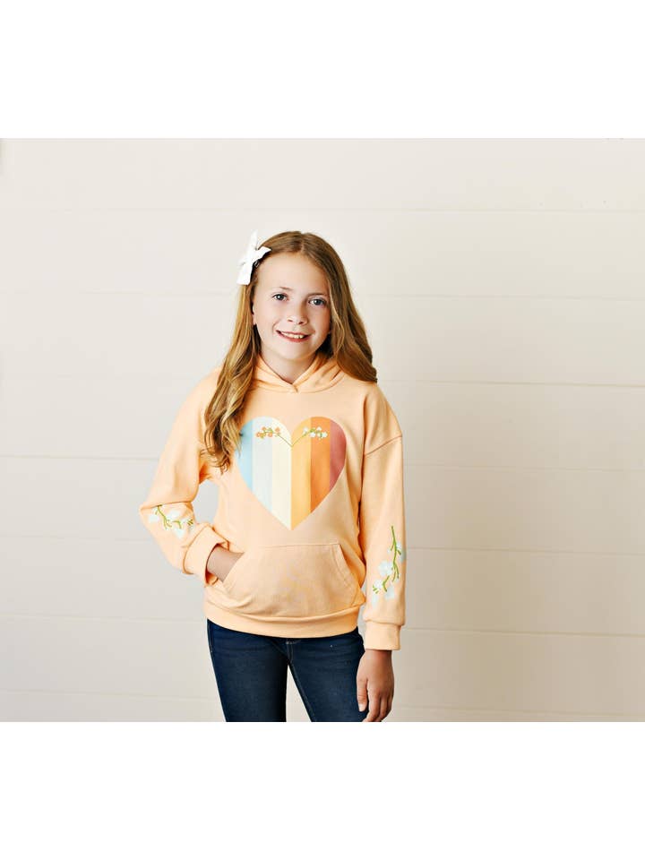 Adorable Sweetness - Wholesale Hoodie - Kids - Kids Peach Heart & Floral Print Long Sleeve Hoodie