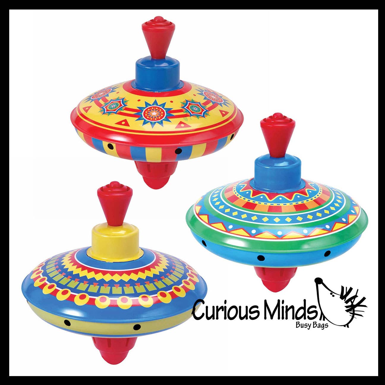 Curious Minds Toys - Wholesale Classic Toy - Kids - Classic Large Metal Tin Spinning Top Toy - Vintage Pump Styl4