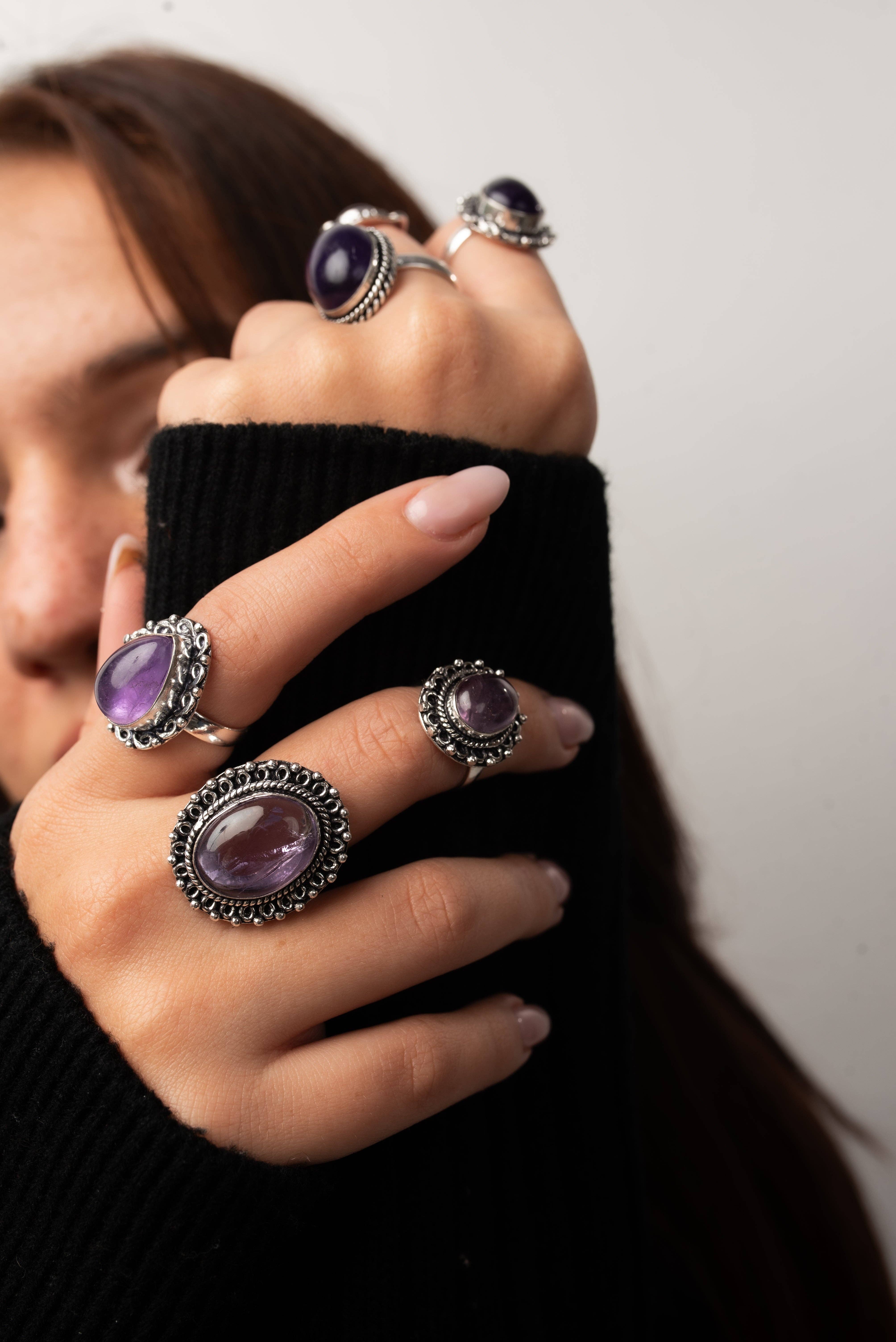 Handmade Jewels - Wholesale Cocktail/Statement Ring - Amethyst Rings for Women – Silver-Plated, Handmade, Deep Purple (US Sizes 6–10, Non-Adjustable)8