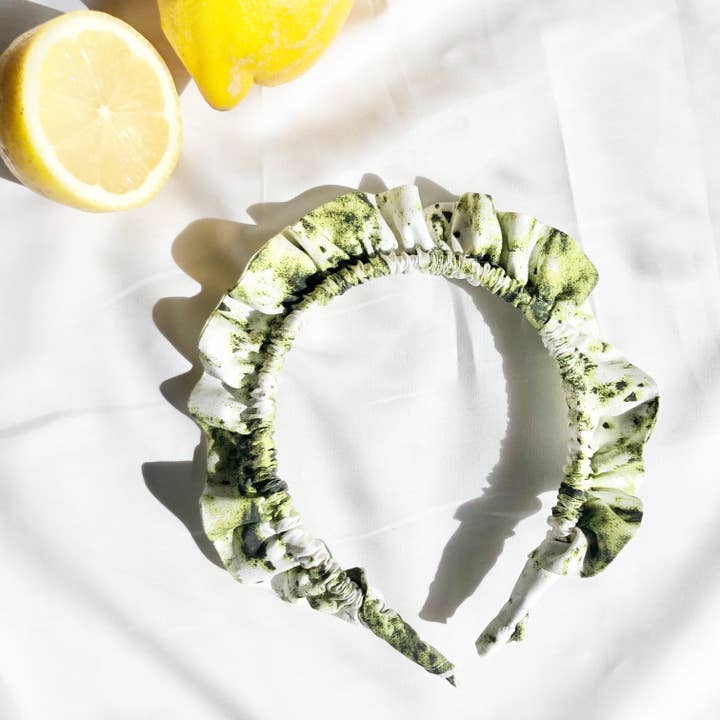 Diadema rugosa de algodón verde, diadema con volantes para venta al por mayor de Mustard Monday