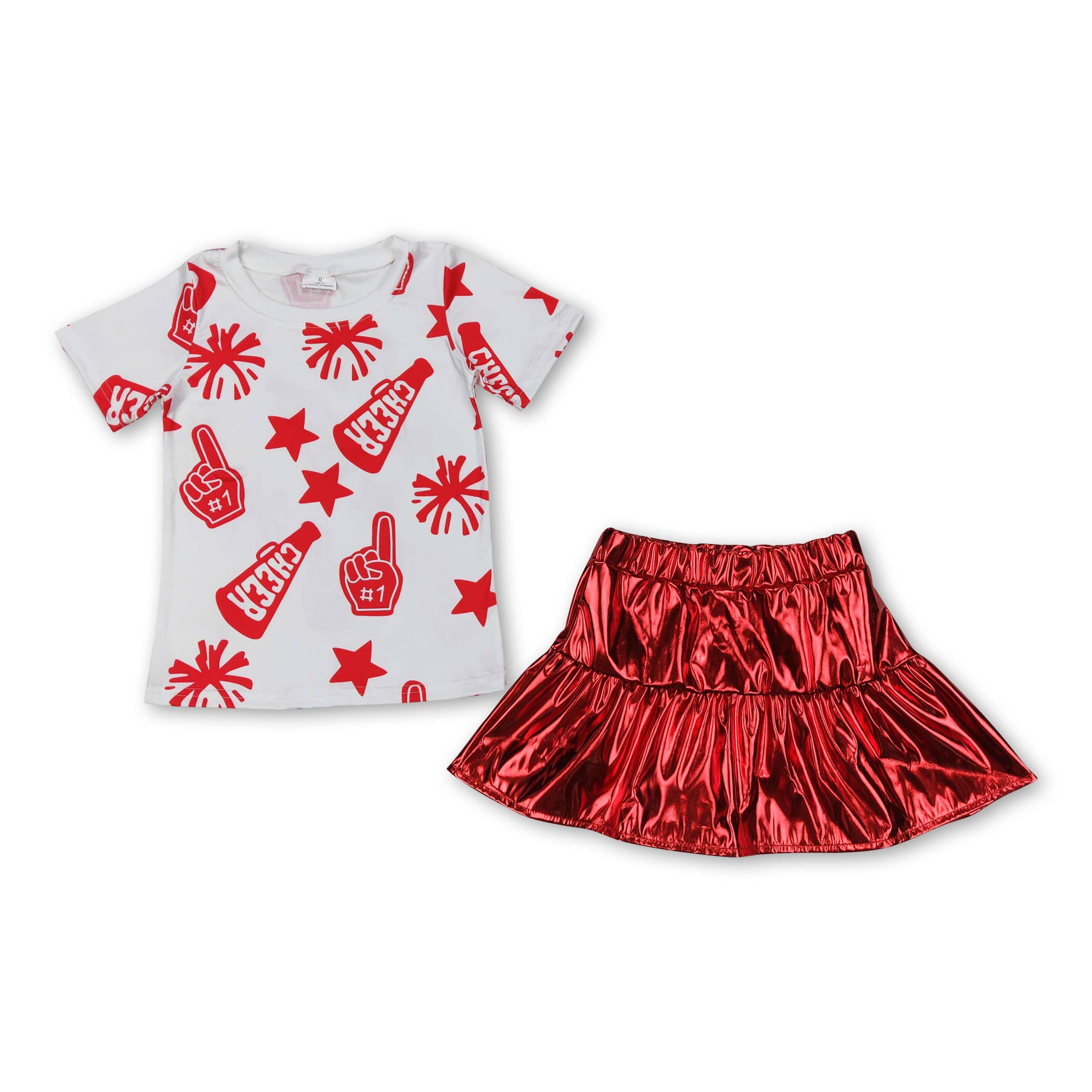 Yawoo Garments - Wholesale Top & Skirt Set - Kids - Short sleeves stars cheer top gold skirt girls clothes1