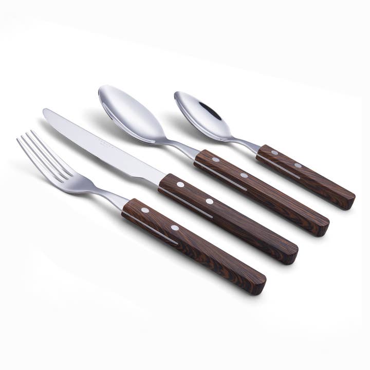ANNOVA - Wholesale Flatware Set - ANNOVA Walnut Wood Silverware Set 20 Pieces Retro12