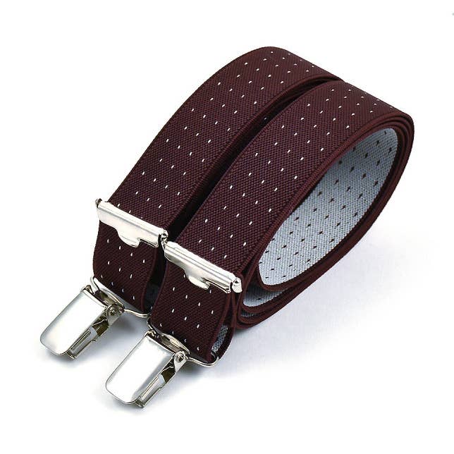 Bertelles - Venta al por mayor Tirantes - Hombre - Tirantes finos con clips color vino con lunares blancos0