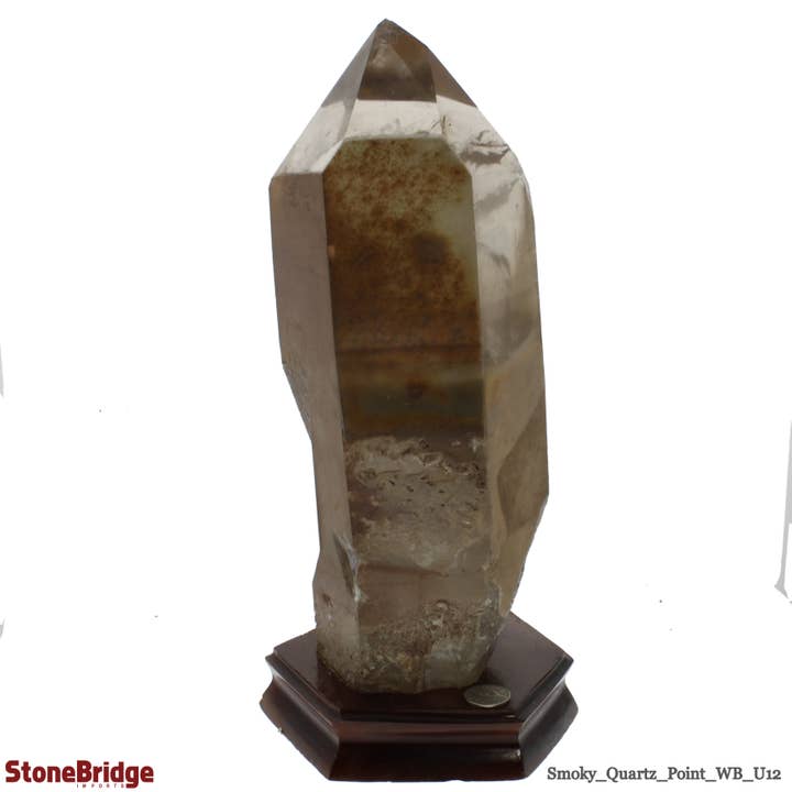 Smoky Quartz Point On Wood Base U#12 - 13 1/4" for wholesale by Stonebridge Imports
