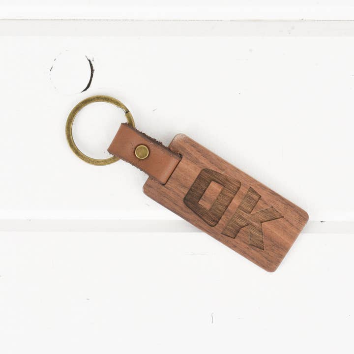 Classic State - Wholesale Keychain - Unisex - Oklahoma Wood/Leather Keychain1