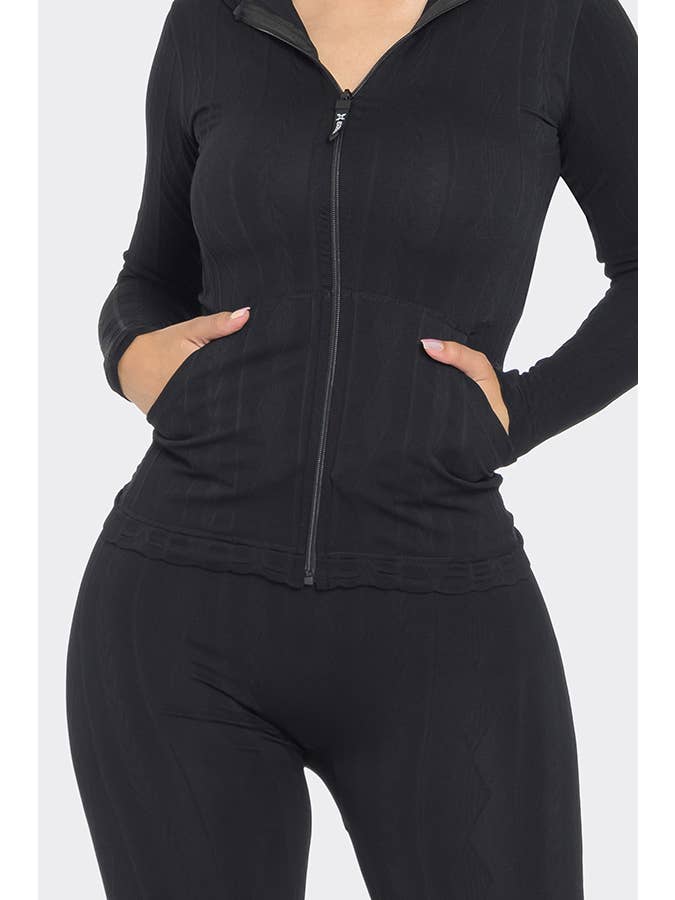 Lime All the Time - Wholesale Lounge Set - Women's - 2 Pcs Daimond Texture Zipper Up Hoodie and Legging Set1