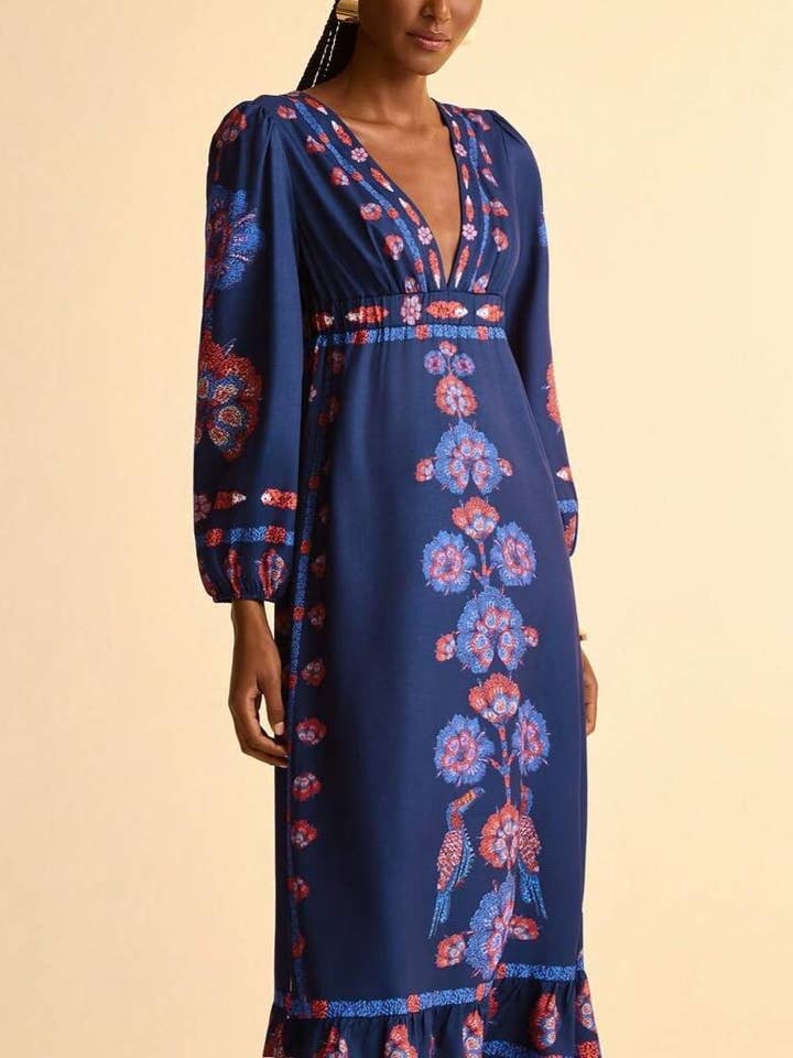 Rosa Clothing - Wholesale Dress - Women's - Boho Ethnic Paisley Floral Print Flowy Fall Dress3