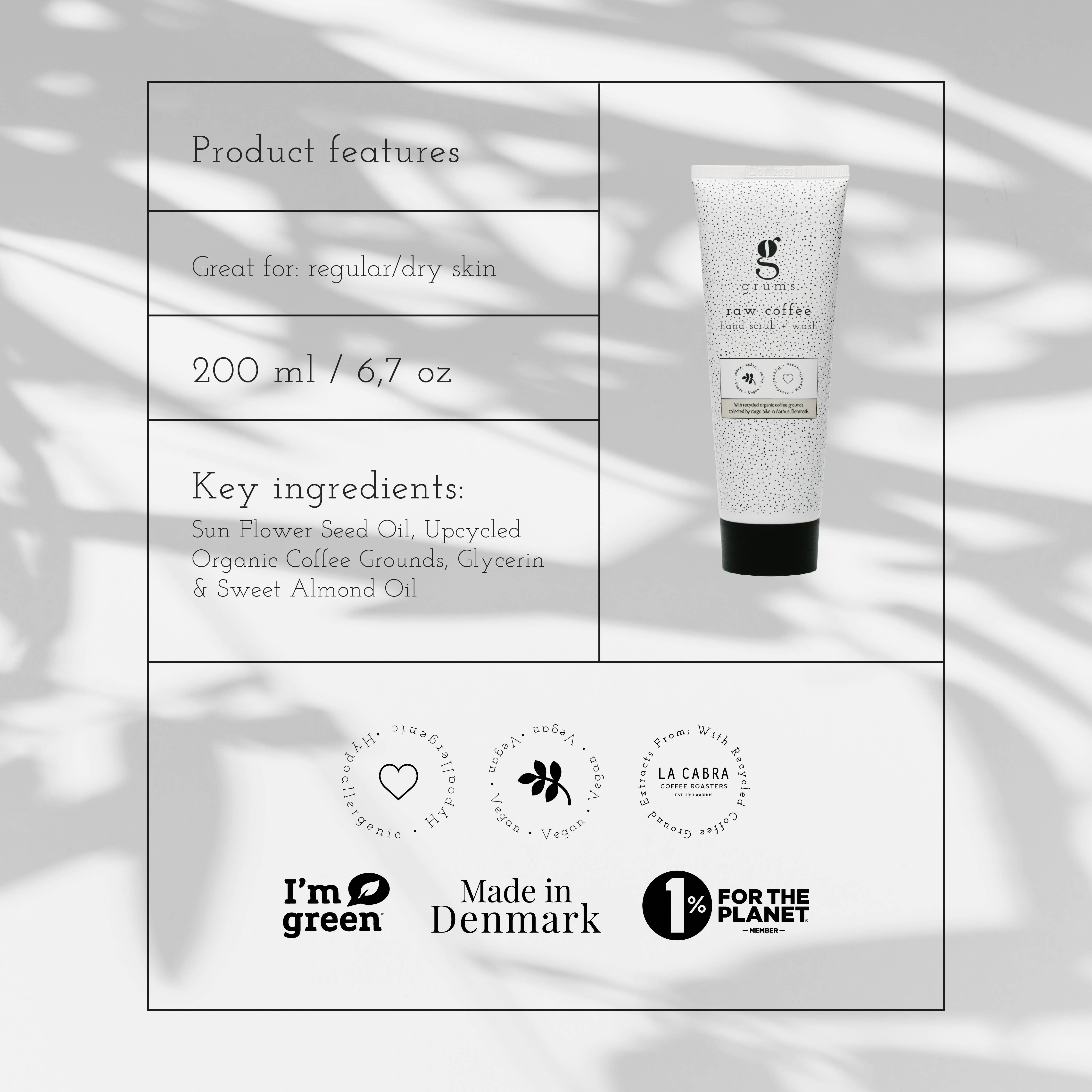 grums – wholesale Handtvål – Rå Kaffeskrubb + Tvätt (120 ml) - Naturlig exfoliering2