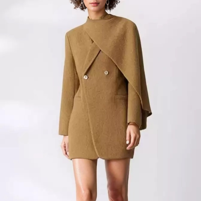 Colorea como imágenes Abrigo Blazer de Lana CT111 Otoño con Diseño de Solapa de Bufanda Combinada de venta al por mayor en Faire3