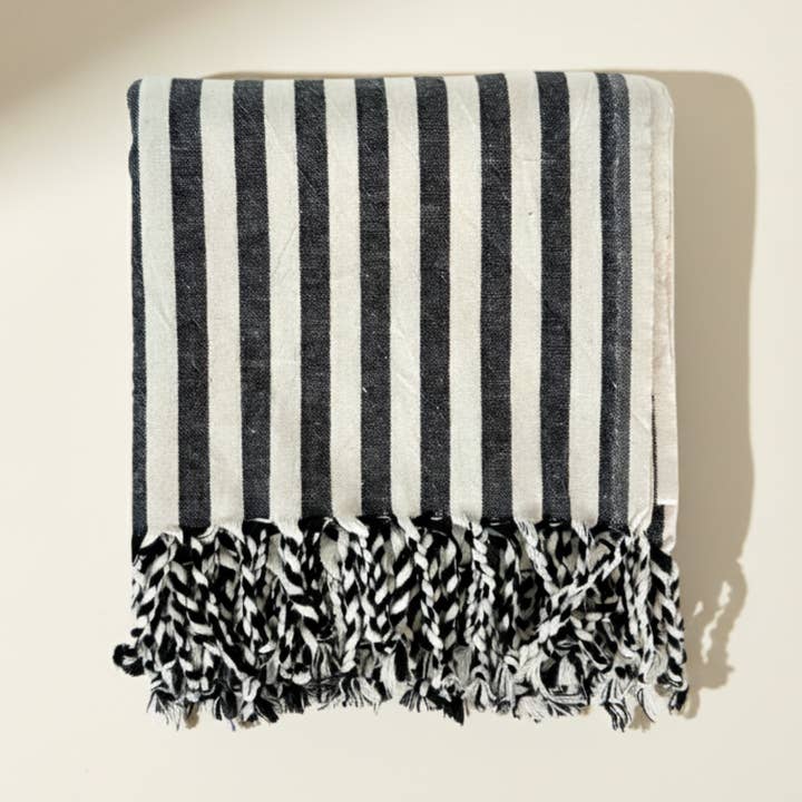 Randig turkisk handduk, Peshtemal Hammam-handduk DATCA Svart för wholesale av Buld&Co.