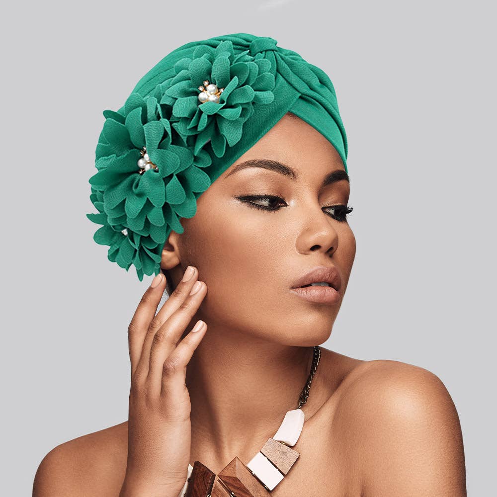 Sensibling Corp. - Vente Turban – femme - Chapeau turban orné de perles florales0