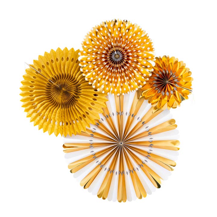 PLFN01 - Gold and White Party Fan Set for wholesale by My Mind’s Eye
