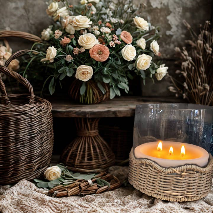 3 wick woven hurricane candle citronella & lavender (Copy) for wholesale by North-End Market Candle Co.