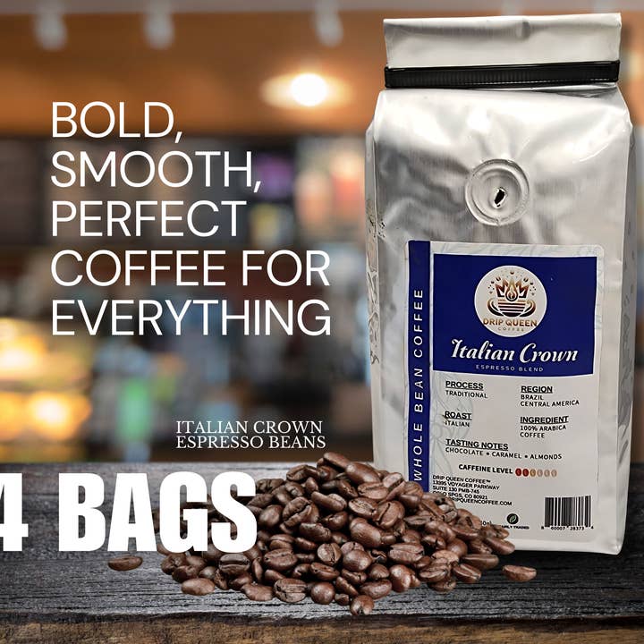 Drip Queen Coffee - Wholesale Coffee beans - Italian Crown Coffee - (4) 12oz Bags | Whole Bean Coffee