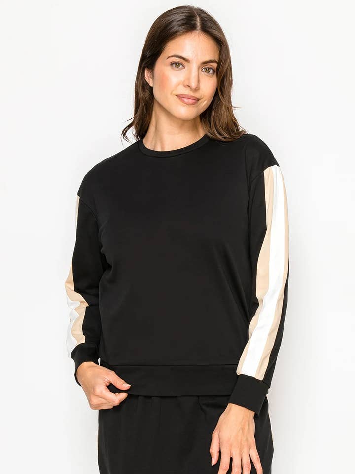 Sort langærmet t-shirt med kontrastærme for engroshandel hos Yal New York