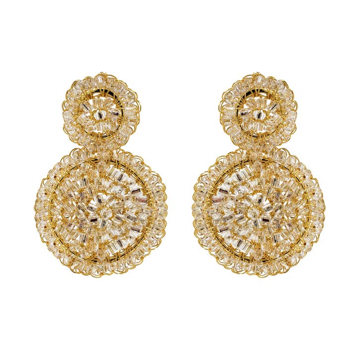 Clear & Gold Dahlia Mini håndlavede hæklede øreringe for engroshandel hos Lavish By Tricia Milaneze