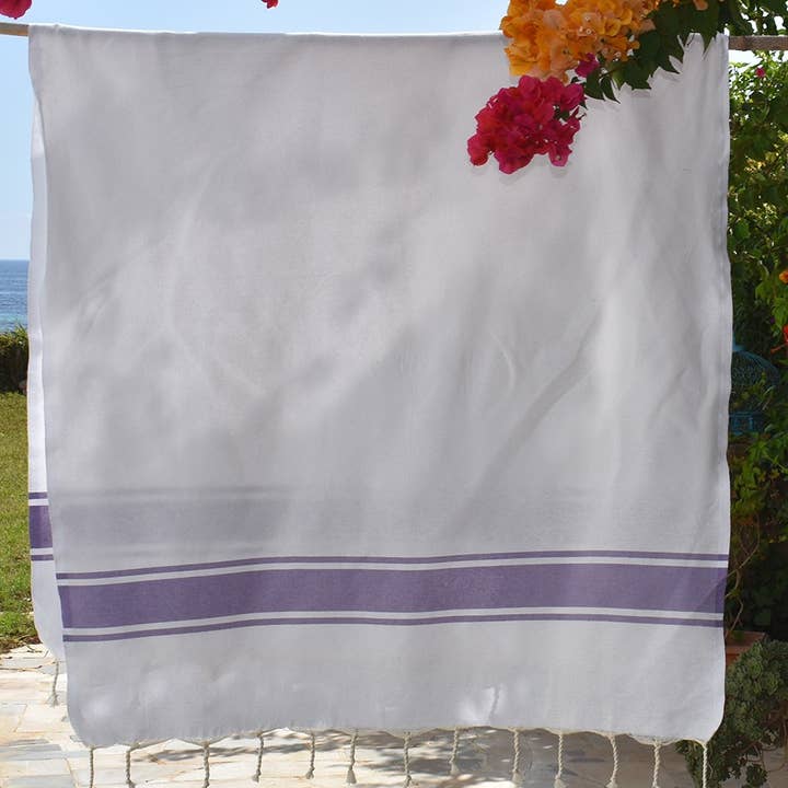 Fouta Tunisia – Großhandel Badetuch – Weiße Fouta mit farbigen Streifen9