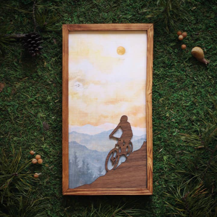 "Mountain Biker" Mixed Media Wall Art for wholesale by Havyn: Outdoorsy Art Made for Everyone