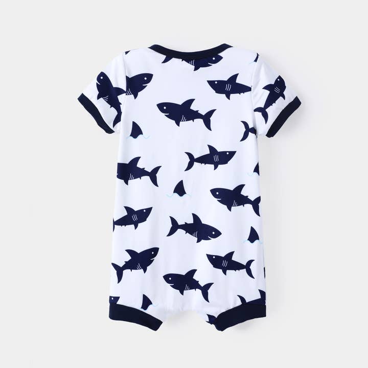 Dark Blue white 3-Pack Baby Boy Whale Embroidery Short Sleeve Set & Romper for wholesale on Faire