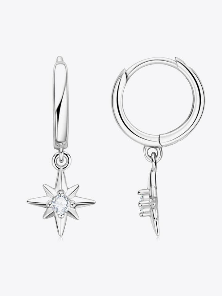 Moissanite Star Drop Earrings (Platinum-Plated Fine Silver) for wholesale by Sparkala