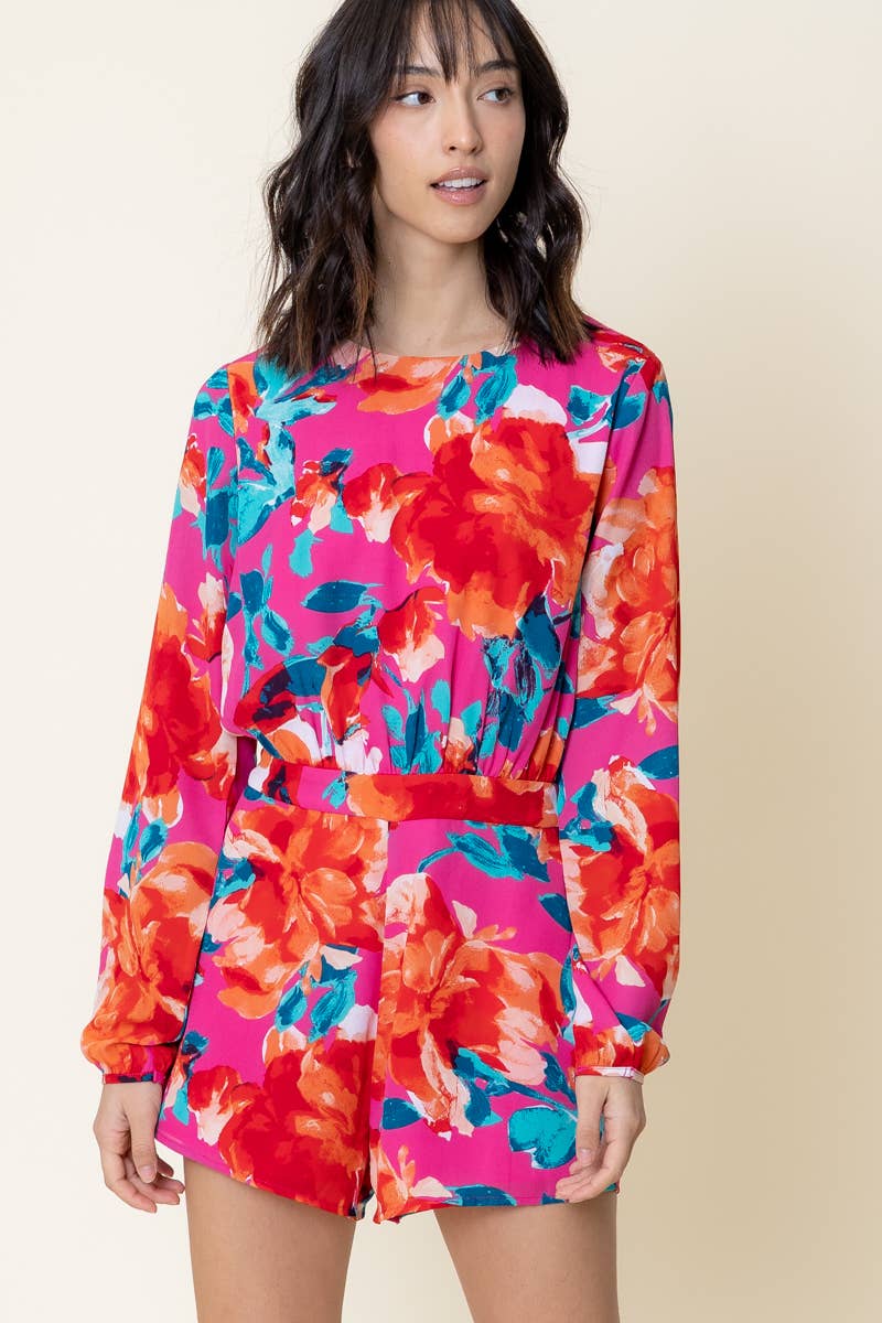 MAGENTA Combishort dos ouvert à imprimé floral et manches longues en vente sur Faire1