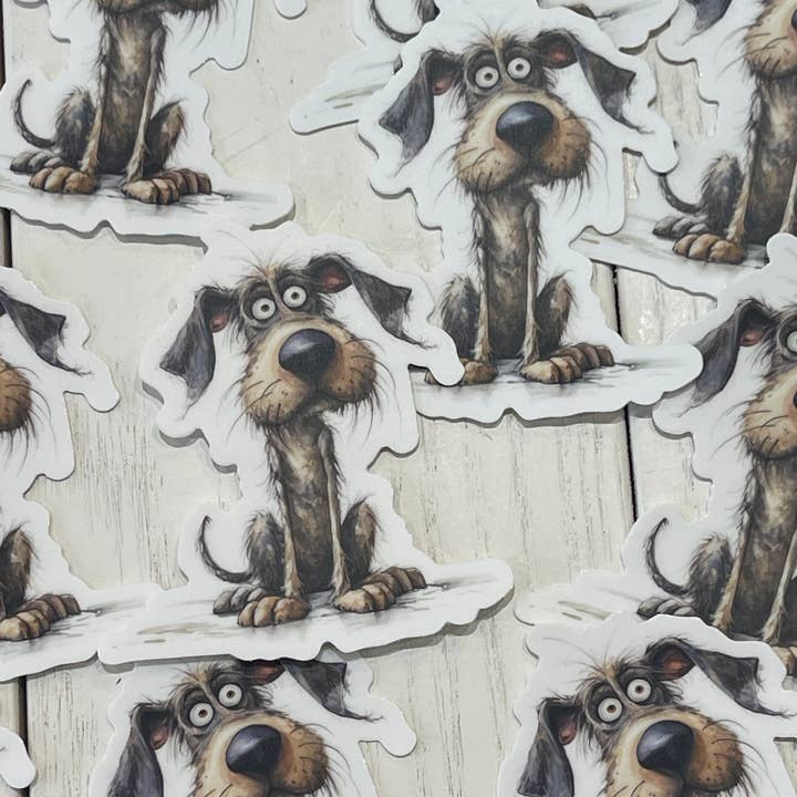 Scruffy Pup Sticker MM for wholesale by Little Smarties YYC