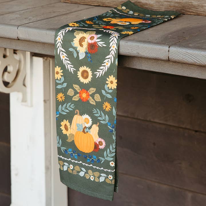 Paper Farm Press - Wholesale Tea Towel - Pumpkin Folk Floral Fall Tea Towel2