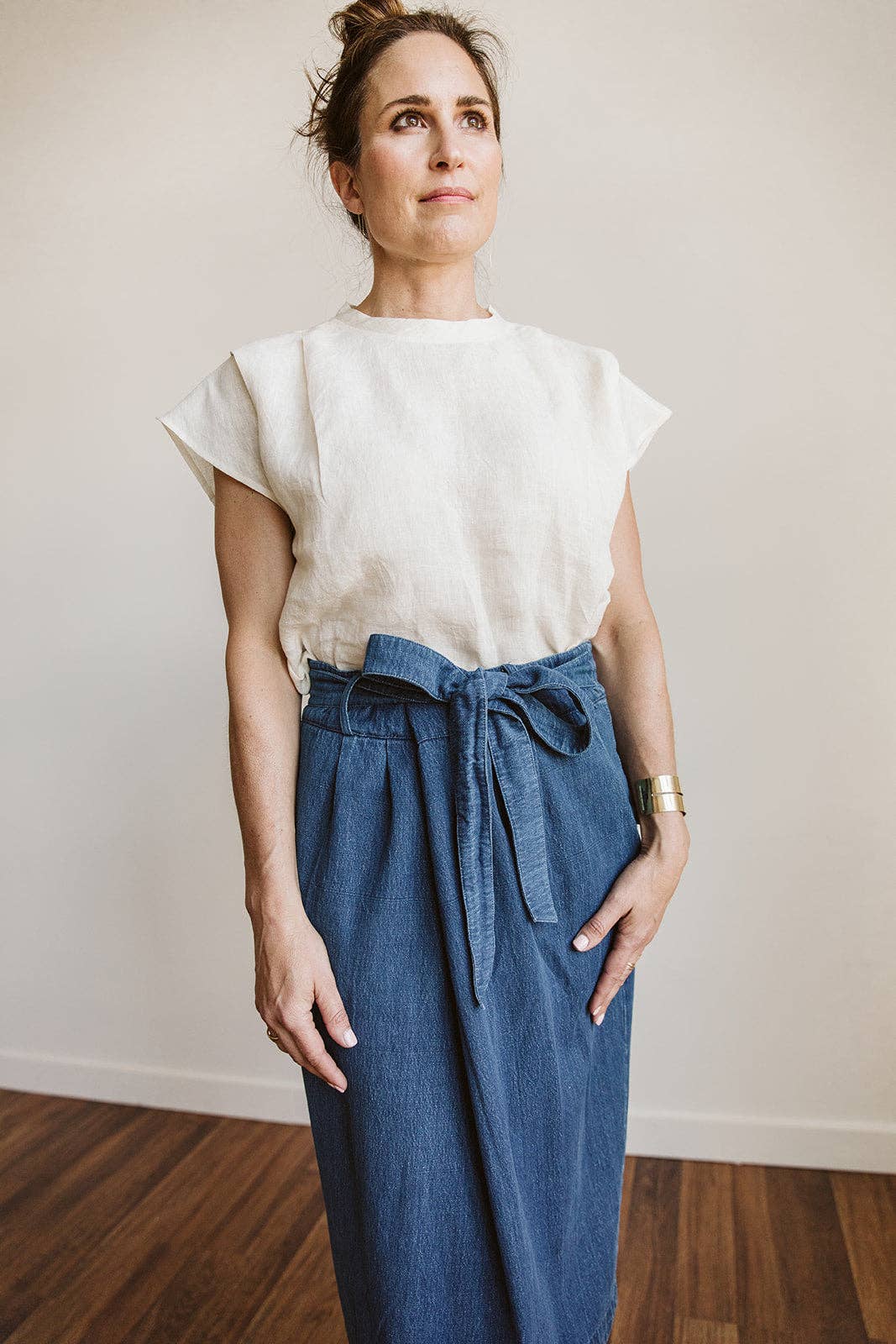 Indigo dye Phoebe Origami Waist Skirt for wholesale on Faire2