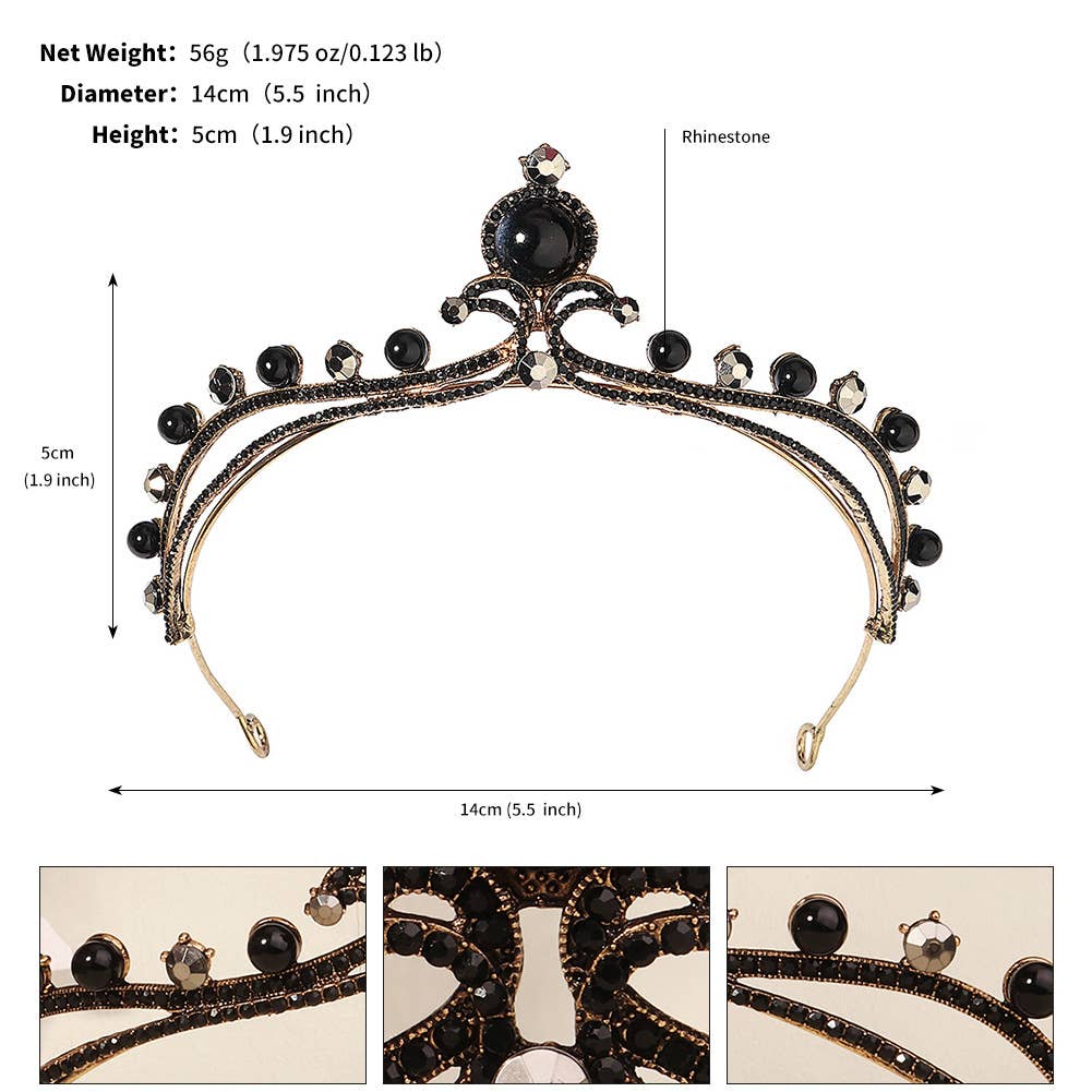 Tourtiwi - Wholesale Tiara - Women's - Obsidian Tiara Rhinestone Alloy Headdress Black Crown53