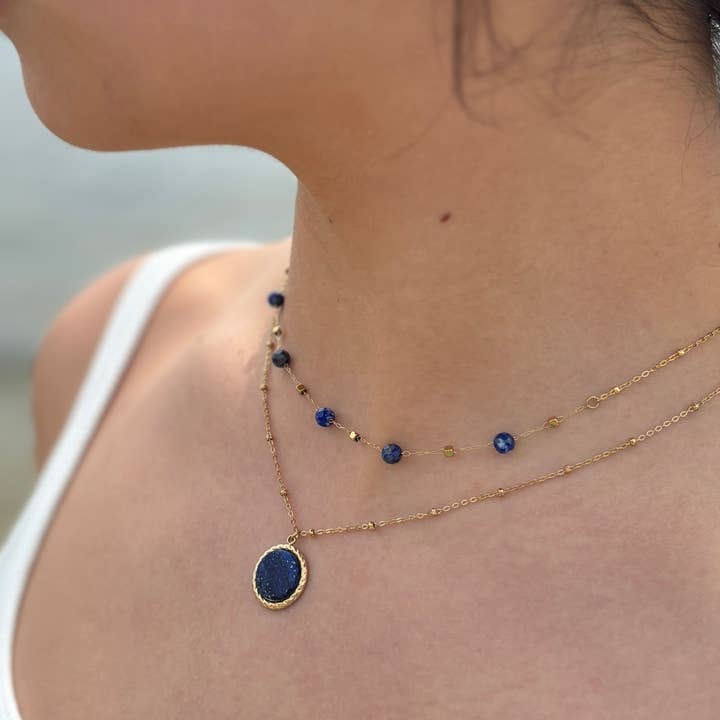 18ct Gold Plated Lapis Lazuli Layered Necklaces for wholesale by Ocean Ripples