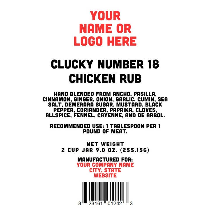 Clucky #18 Chicken Seasoning - Custom Logo - 2 Cup Jar for wholesale by Rachel's Spice Company