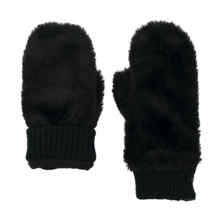2033-03-8 FAUX FUR LINED MITTENS BLACK for wholesale on Faire0