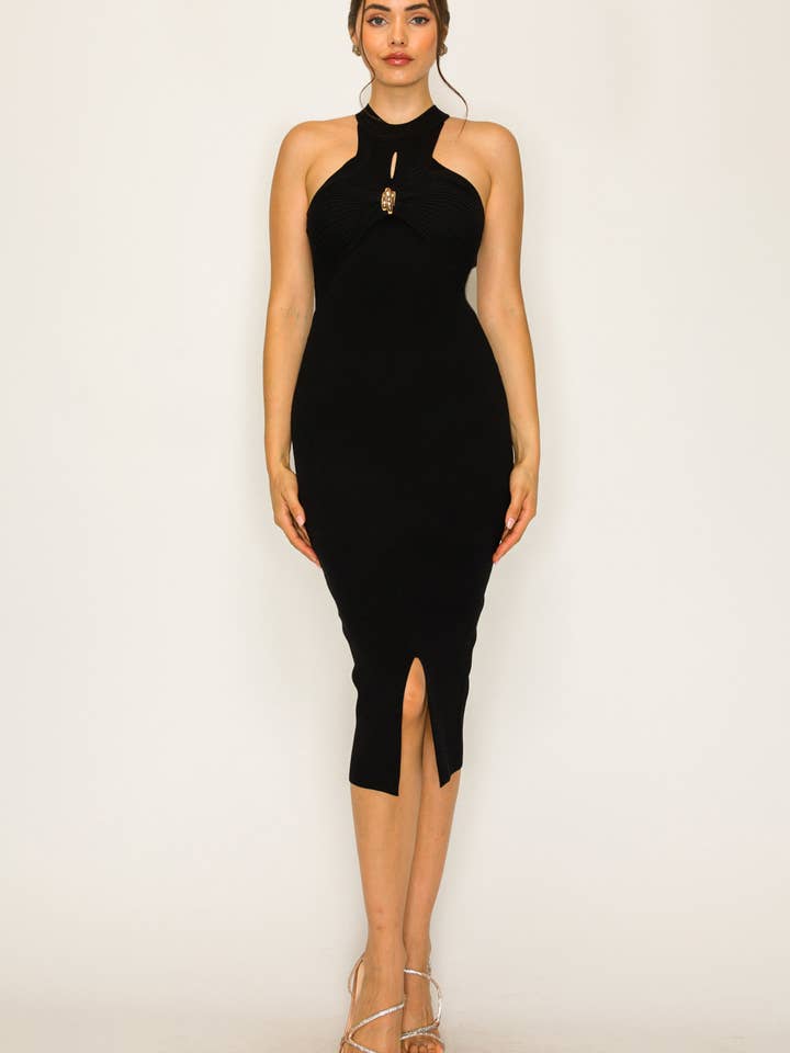 Vestido Midi Justo de Malha com Decote Keyhole BW1132 por atacado de Her Bottari