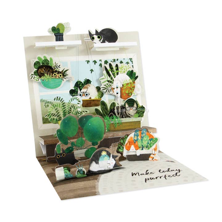 Cats In Plants Pop-Up Card for wholesale by Up With Paper