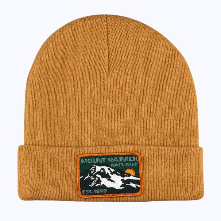 Mount Rainier National Park Patch Beanie - Mustard for wholesale by Rainier Watch Supply Co