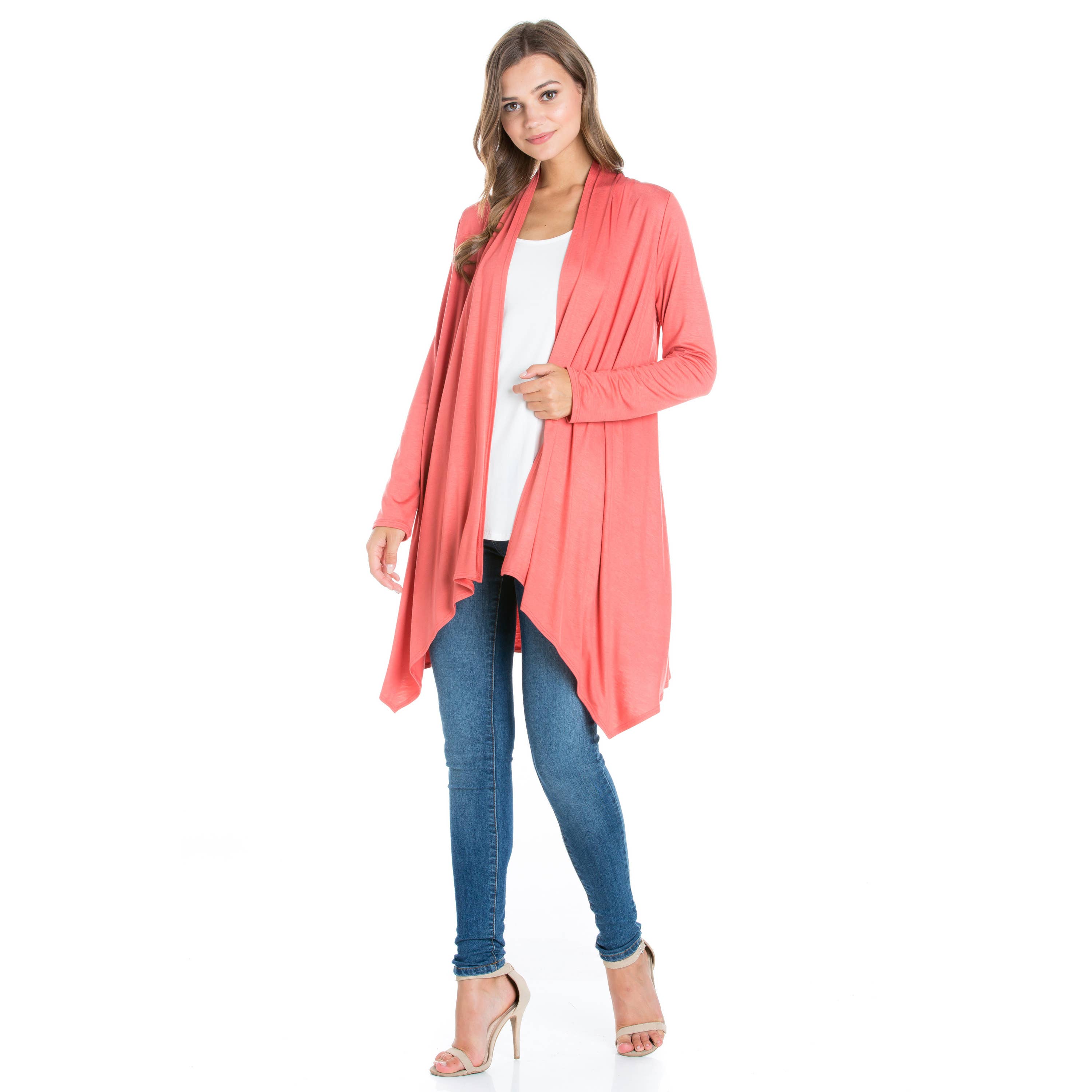 Azules Clothing – Großhandel Strickjacke – Damen – AJK-3006RS Langärmeliger Cardigan mit offenem Vorderteil und Wasserfallausschnitt28