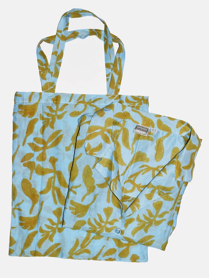 Conjunto de Pijama de Algodão e Seda | Céu de Colagem por atacado de Amisha