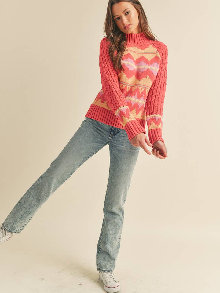 &MERCI - Wholesale Knit Sweater - Women's - FAIR ISLE TURTLENECK SWEATER MSW1017724