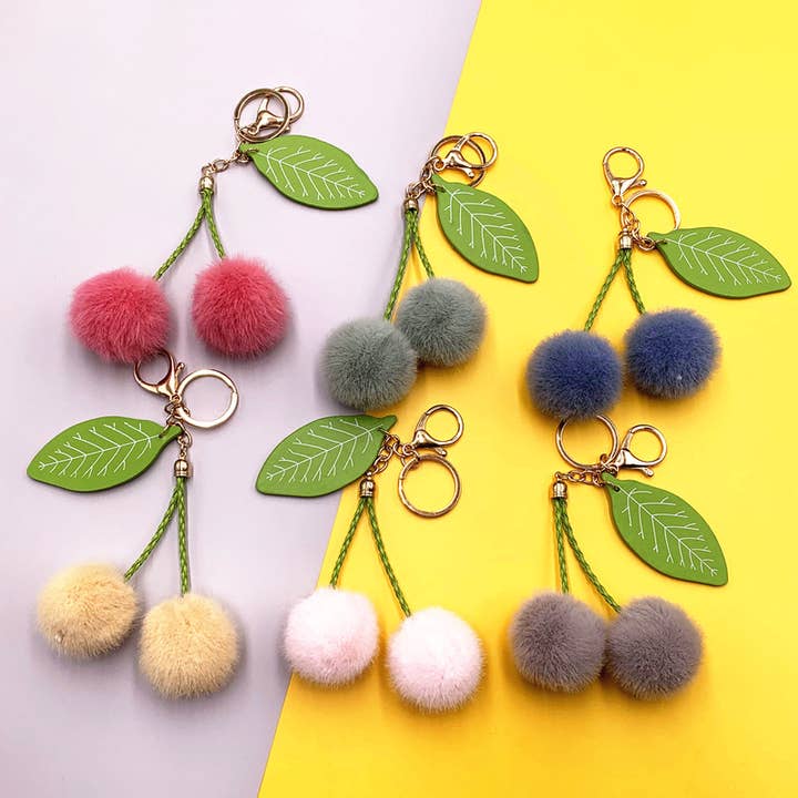 Fruit Cute Cherry Furball Bag Accessories Keychain for wholesale by MKS America