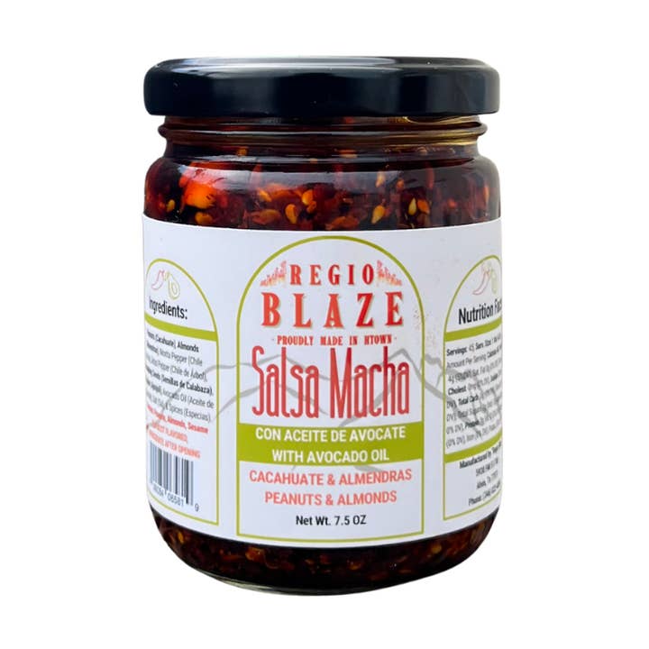 Salsa Macha with Almonds & Peanuts – Spicy Crunchy Chili Oil in Avocado Oil | 7.5 oz Gourmet Mexican Salsa for Tacos, Eggs, Meats & More for wholesale by Regio Blaze LLC