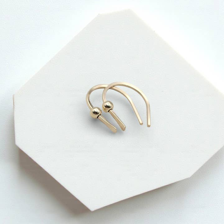 Tiny Gold Hugger Earrings with Gold Bead for wholesale by Bijou by SAM