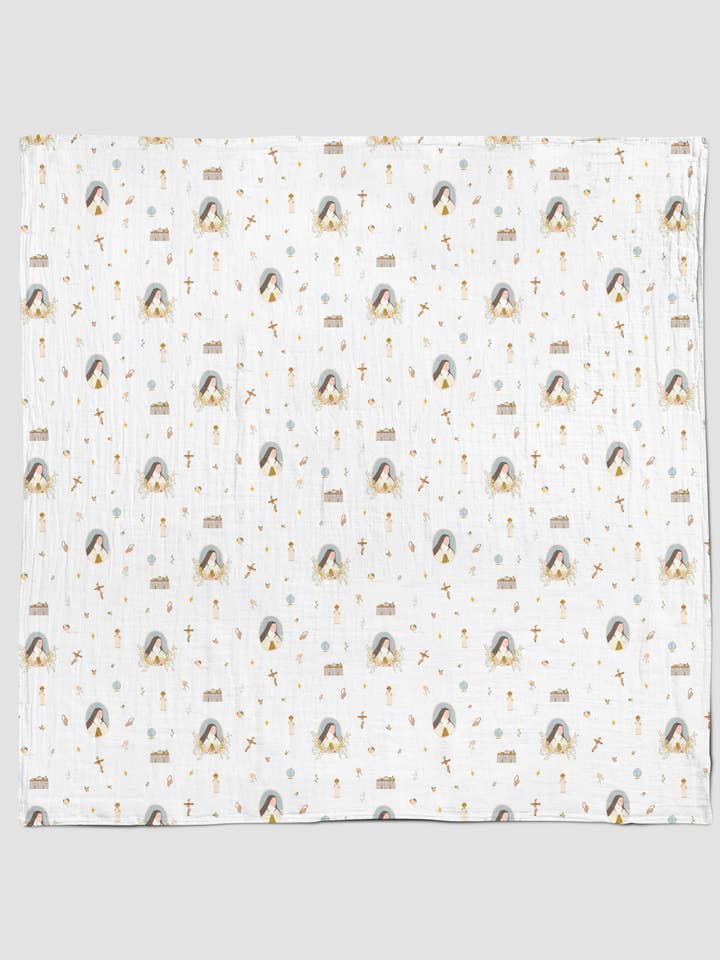 Be A Heart – wholesale Lindning - Baby – St. Therese of Lisieux muslinsvep till babyfilt3