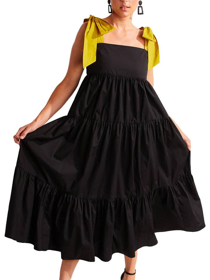 Abito lungo a balze con fiocco in cotone per la vendita all'ingrosso da parte di Amy Page DeBlasio