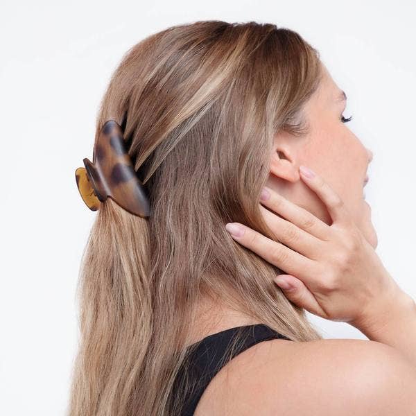 KITSCH – Clips para cabelo - Mulher por atacado – Clips de garra média em plástico reciclado 2pc - Preto & Tort6